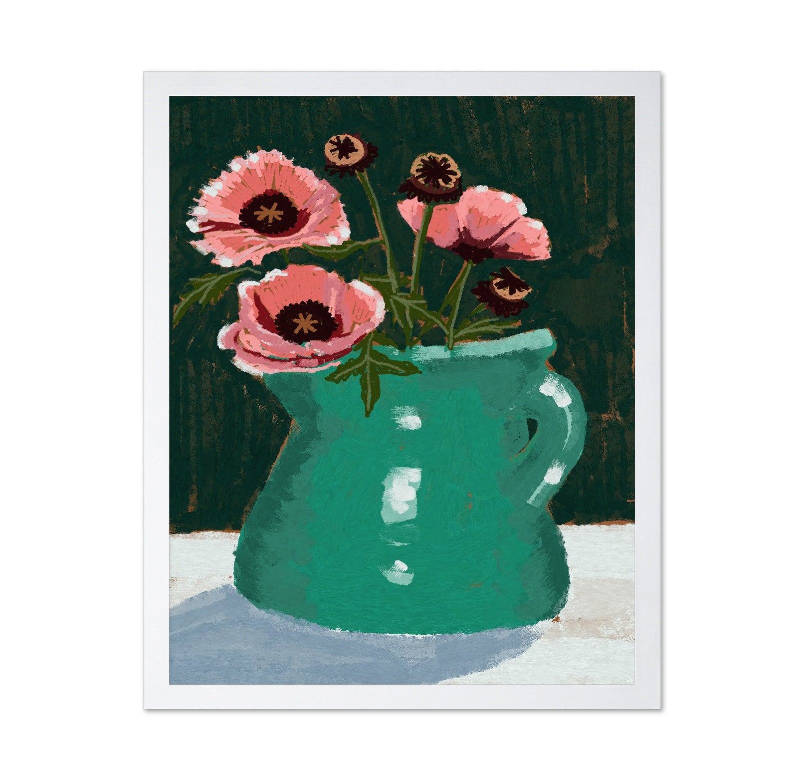 Teal Vase Pink Flowers