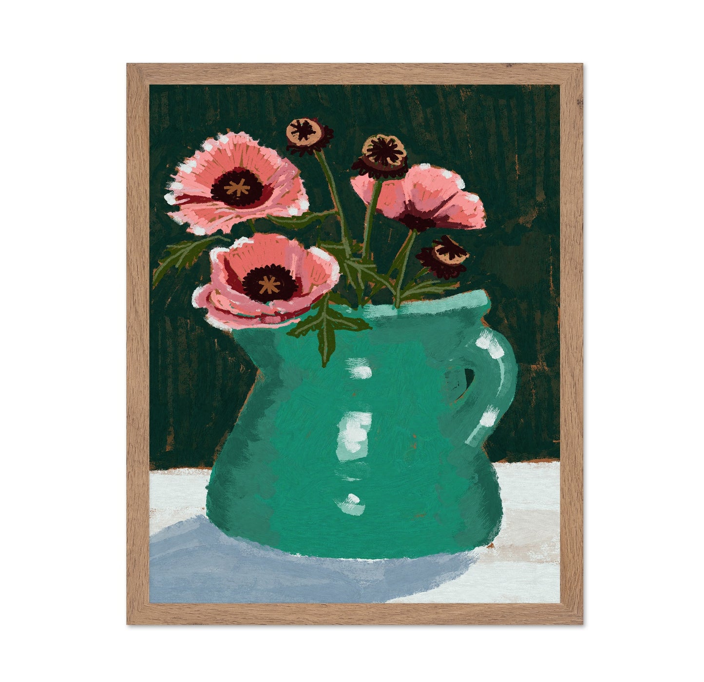 Teal Vase Pink Flowers