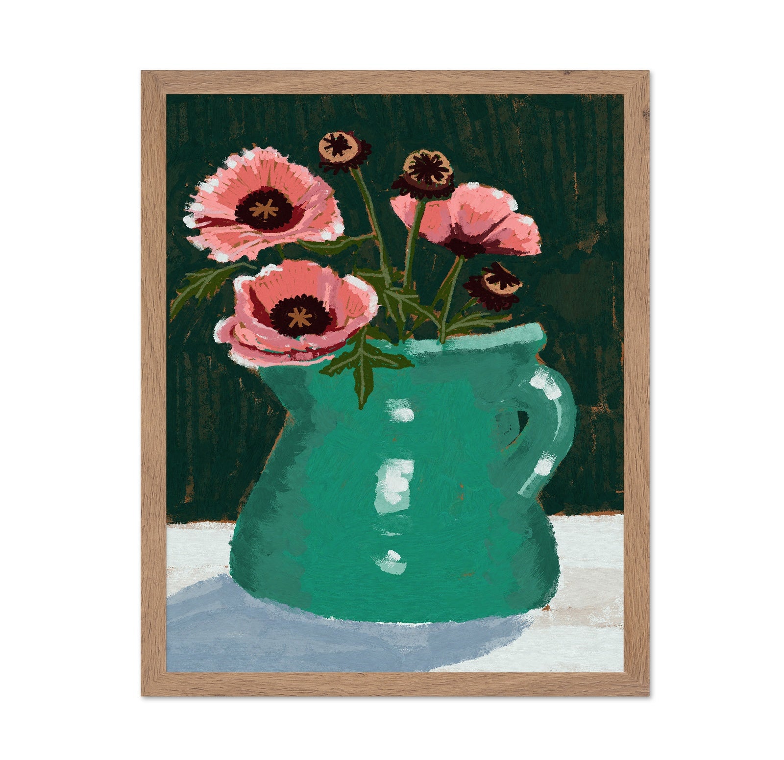Teal Vase Pink Flowers