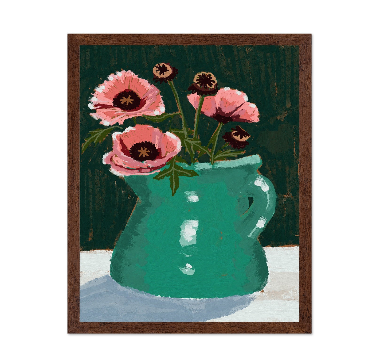 Teal Vase Pink Flowers
