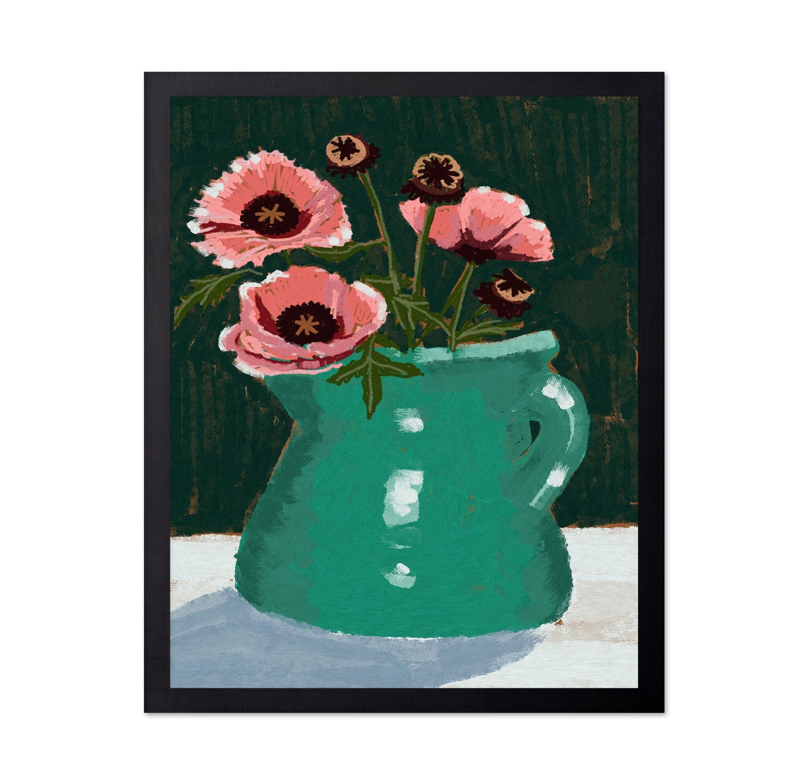 Teal Vase Pink Flowers