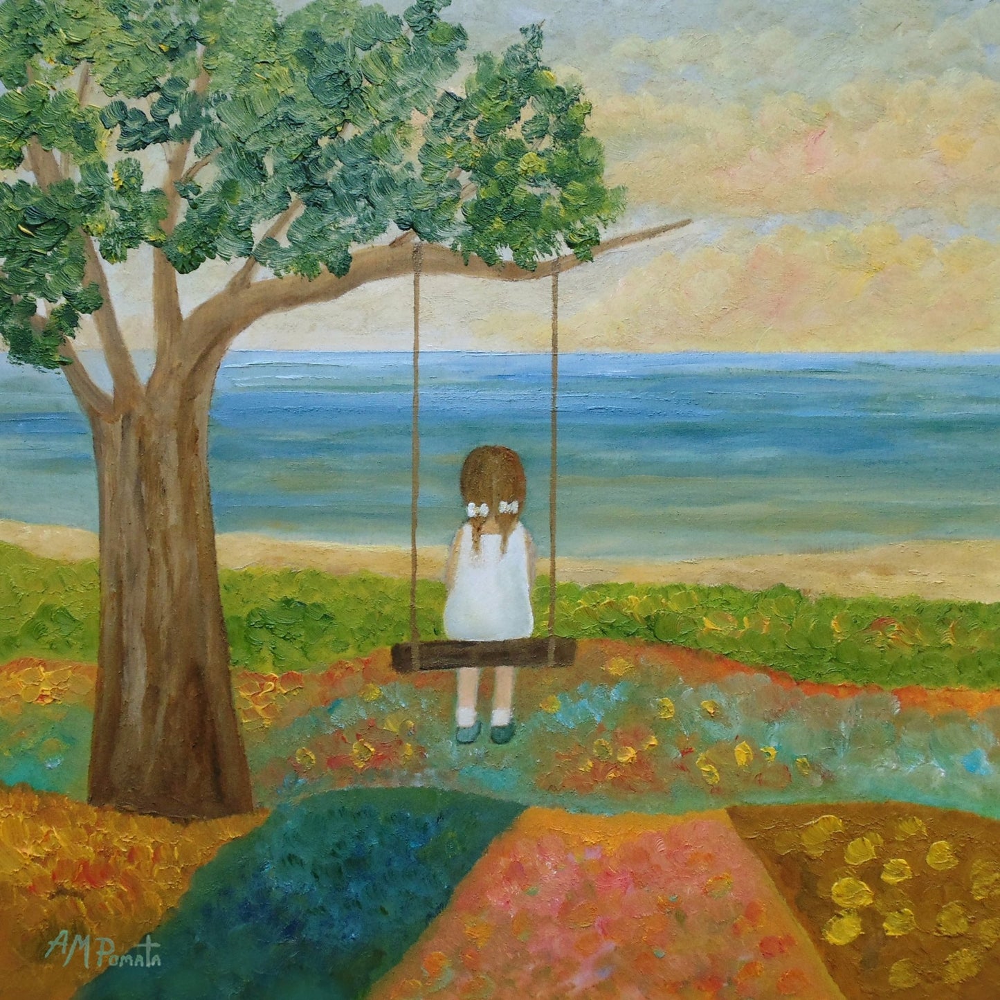 Girl On Ocean Swing