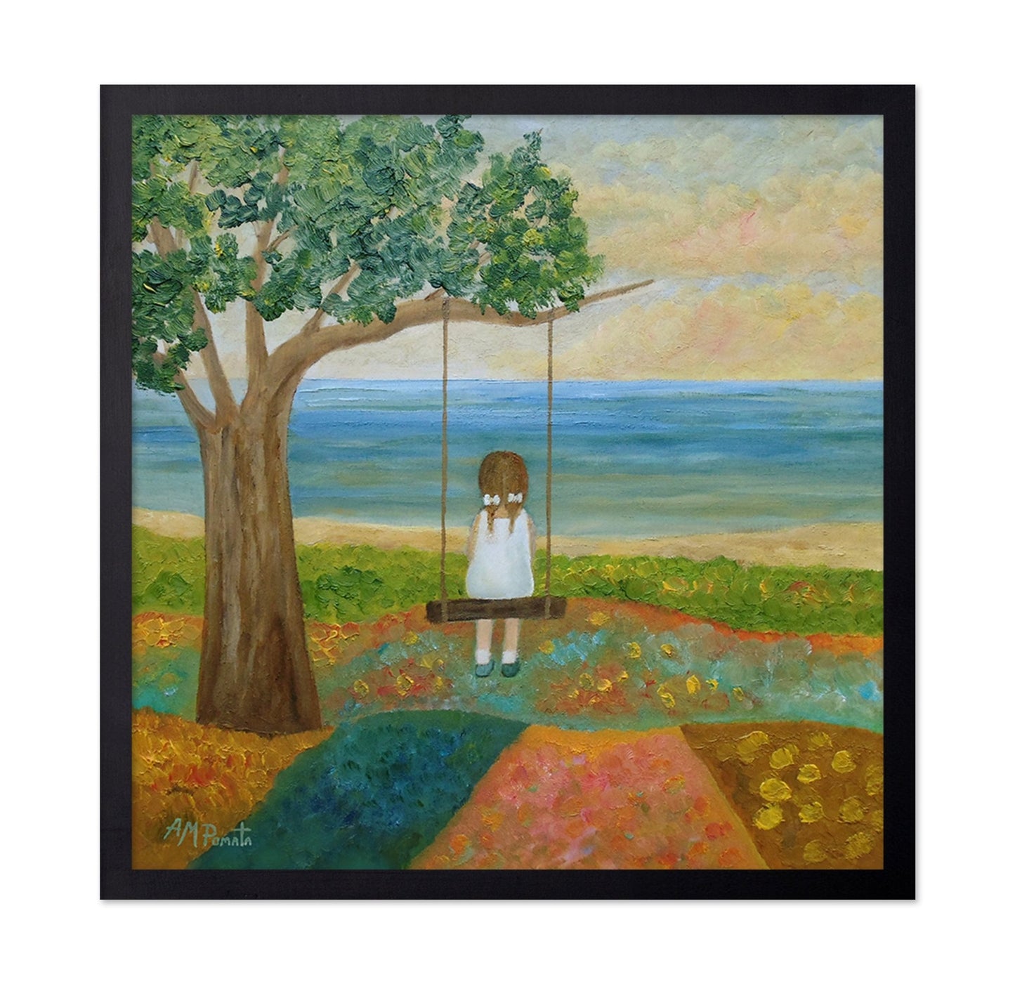 Girl On Ocean Swing
