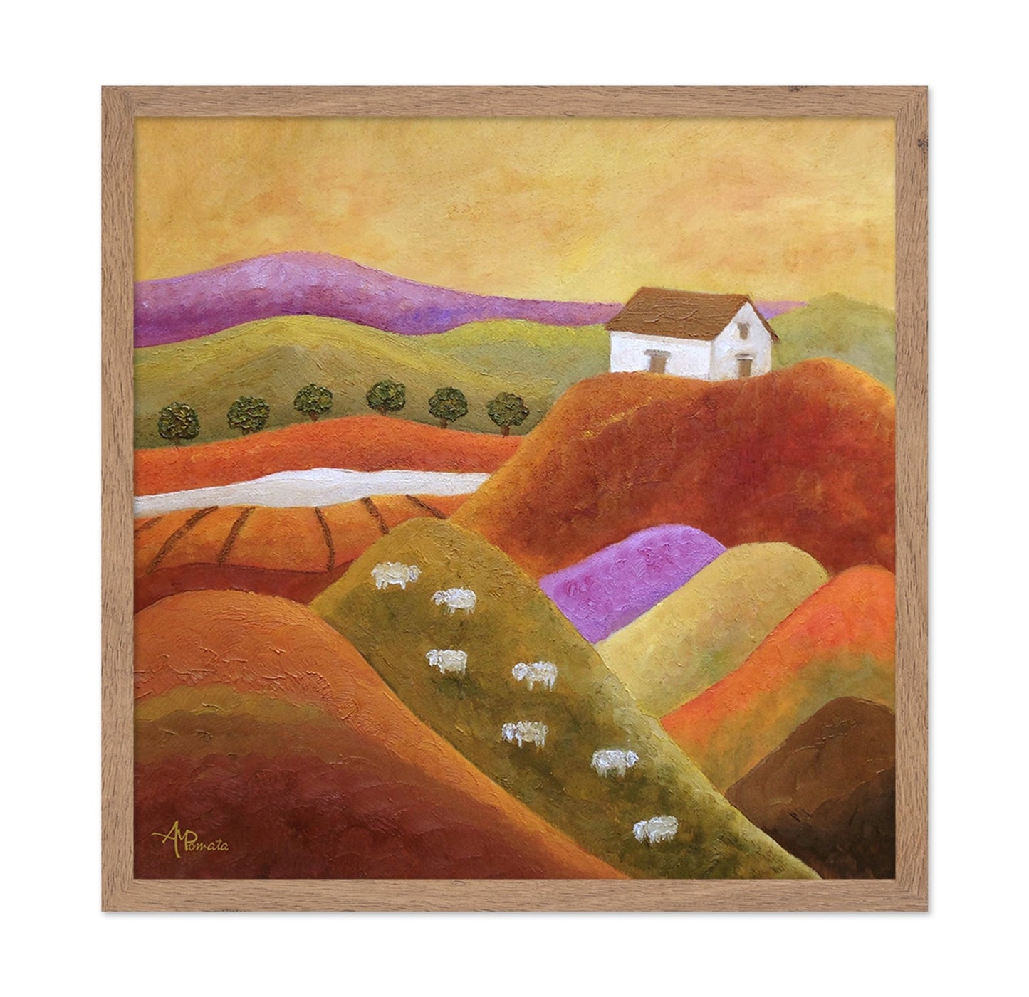 Warm Hills With Sheep And Cottage
