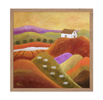 Warm Hills With Sheep And Cottage