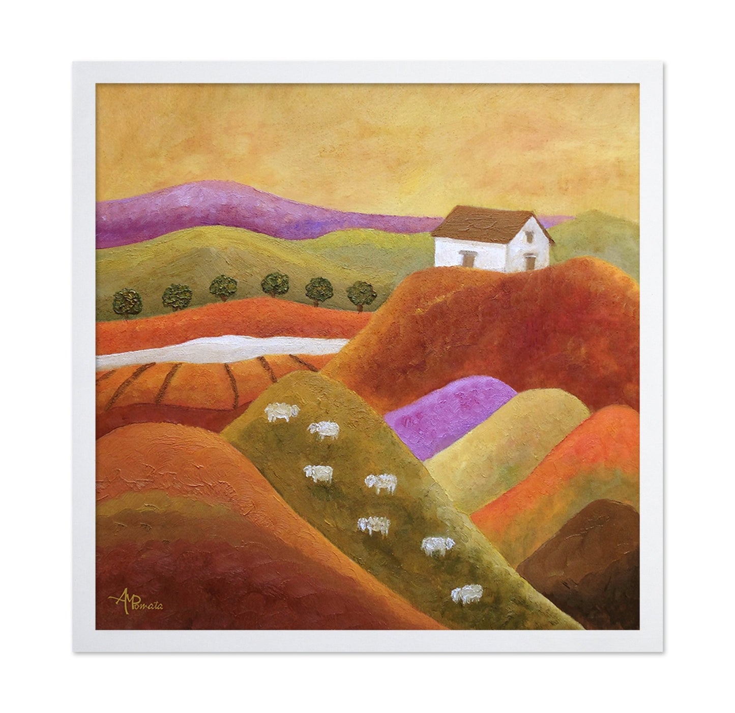 Warm Hills With Sheep And Cottage