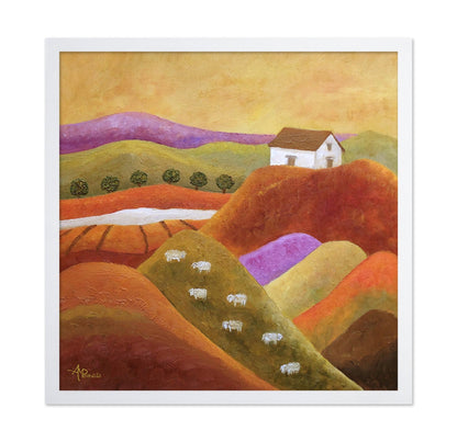 Warm Hills With Sheep And Cottage