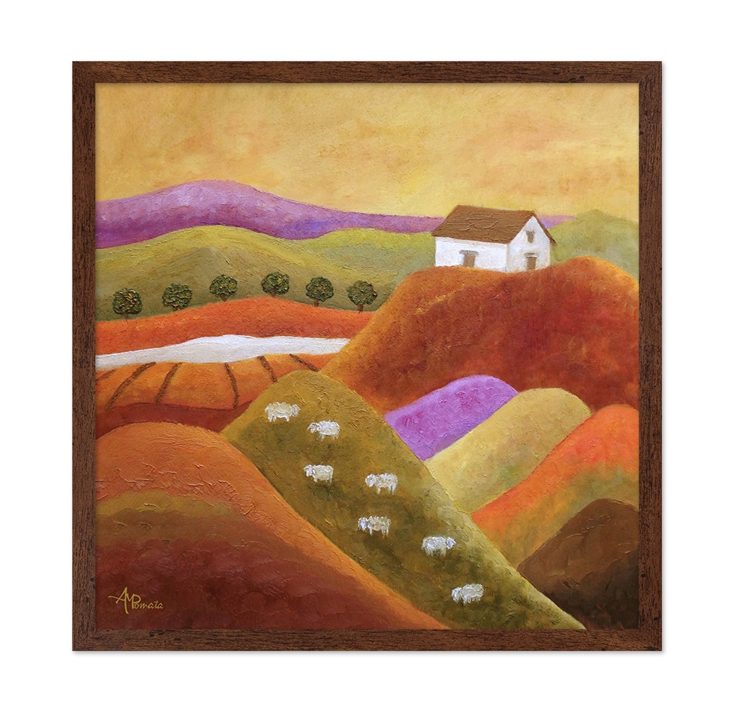 Warm Hills With Sheep And Cottage