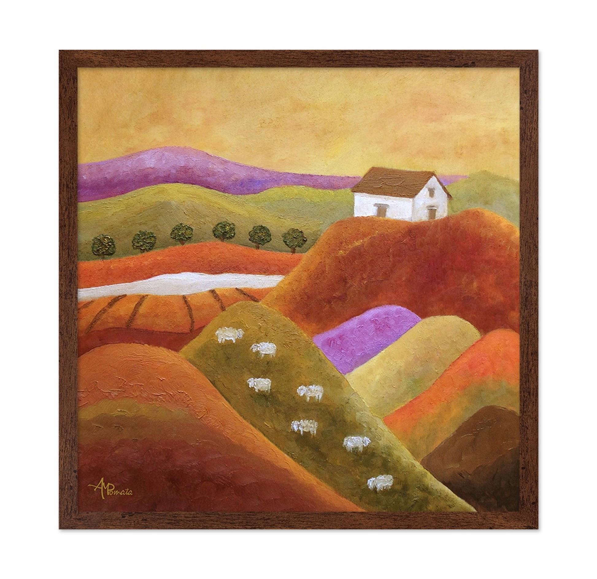 Warm Hills With Sheep And Cottage