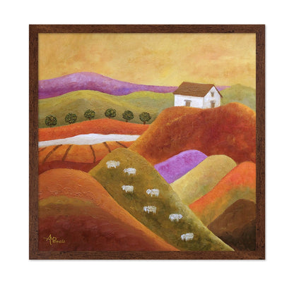 Warm Hills With Sheep And Cottage
