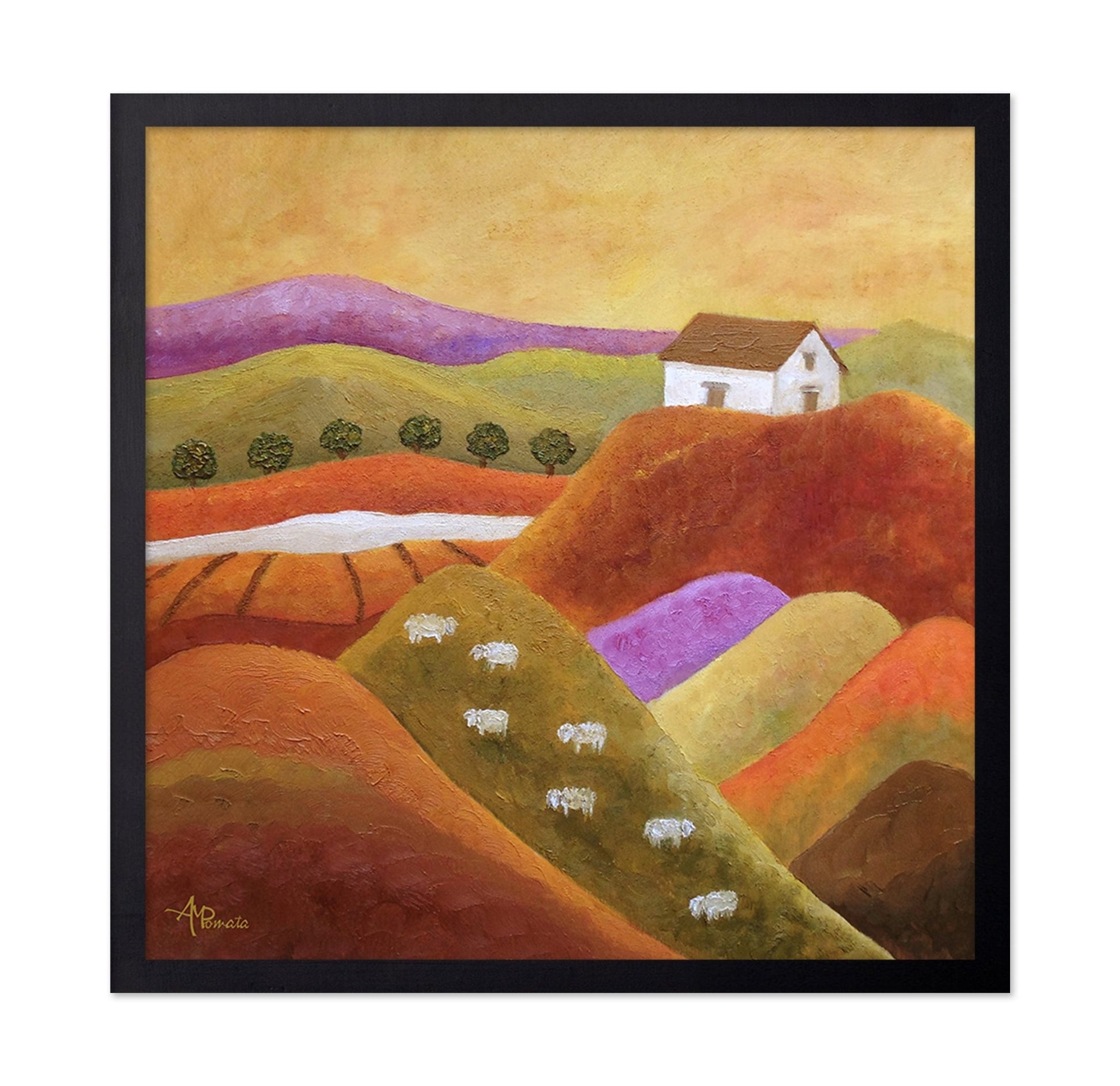Warm Hills With Sheep And Cottage