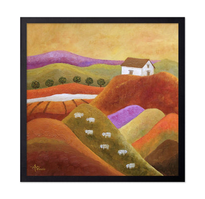 Warm Hills With Sheep And Cottage