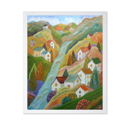 Colorful Hillside Village With River