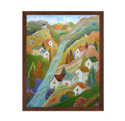 Colorful Hillside Village With River