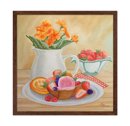 Fruit Dessert With Flowers Still Life