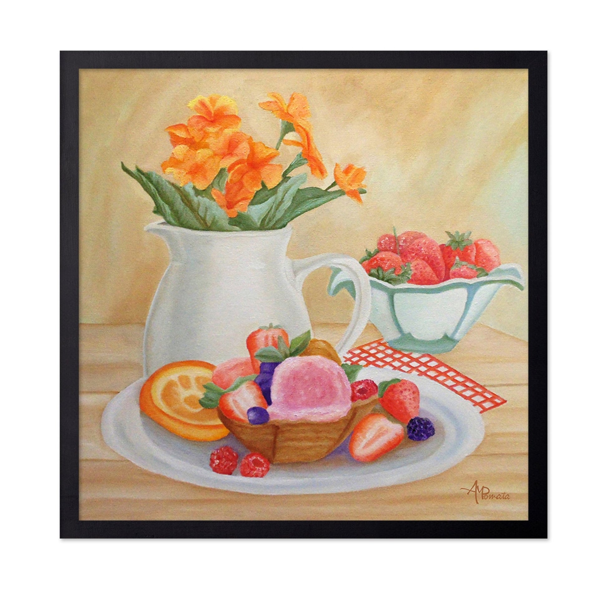 Fruit Dessert With Flowers Still Life