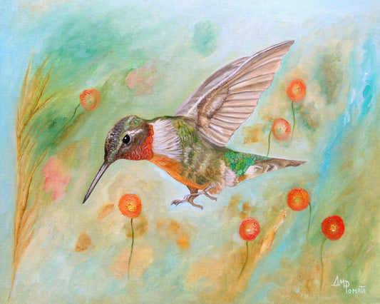 Hummingbird Among Orange Flowers