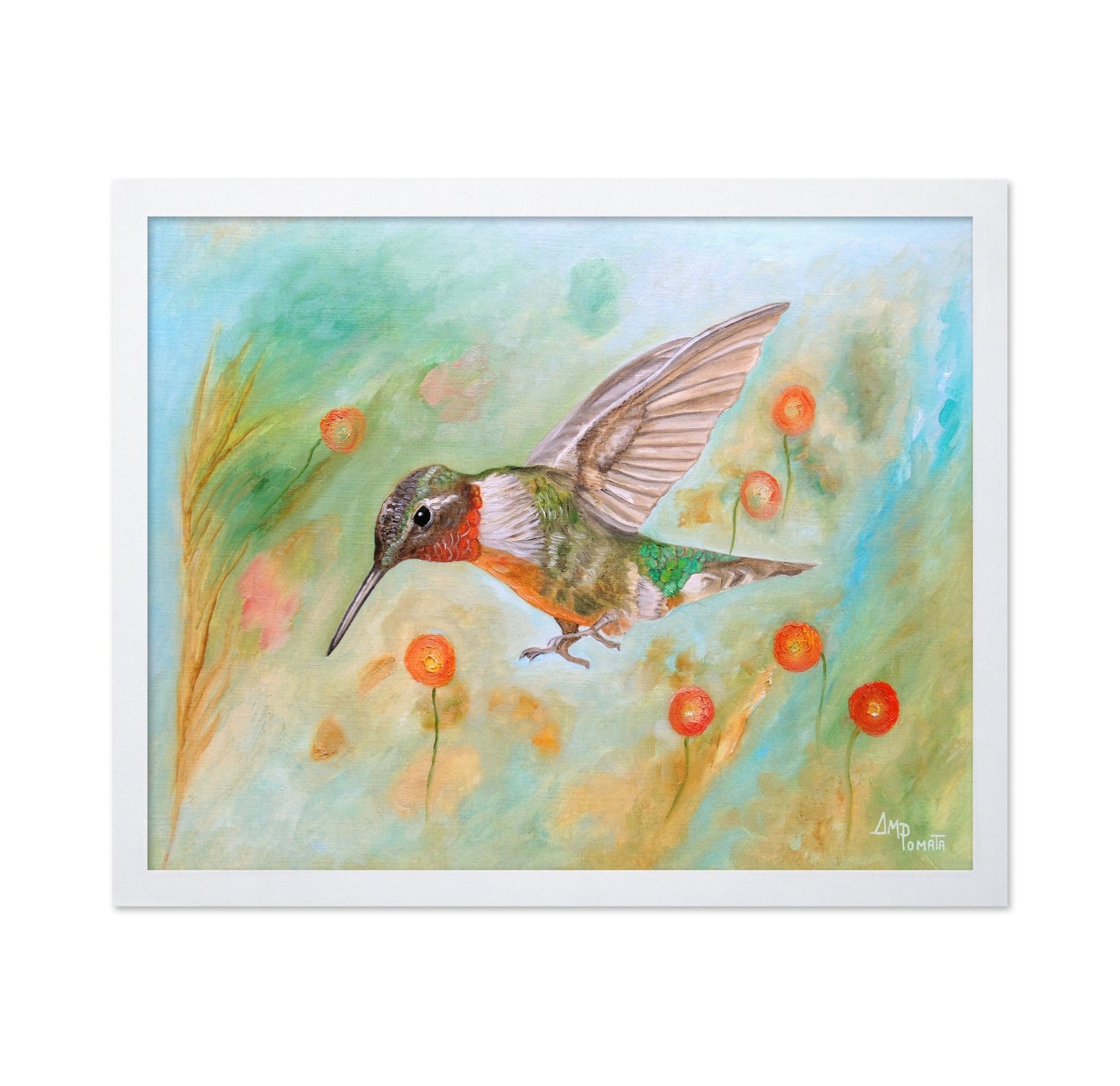 Hummingbird Among Orange Flowers