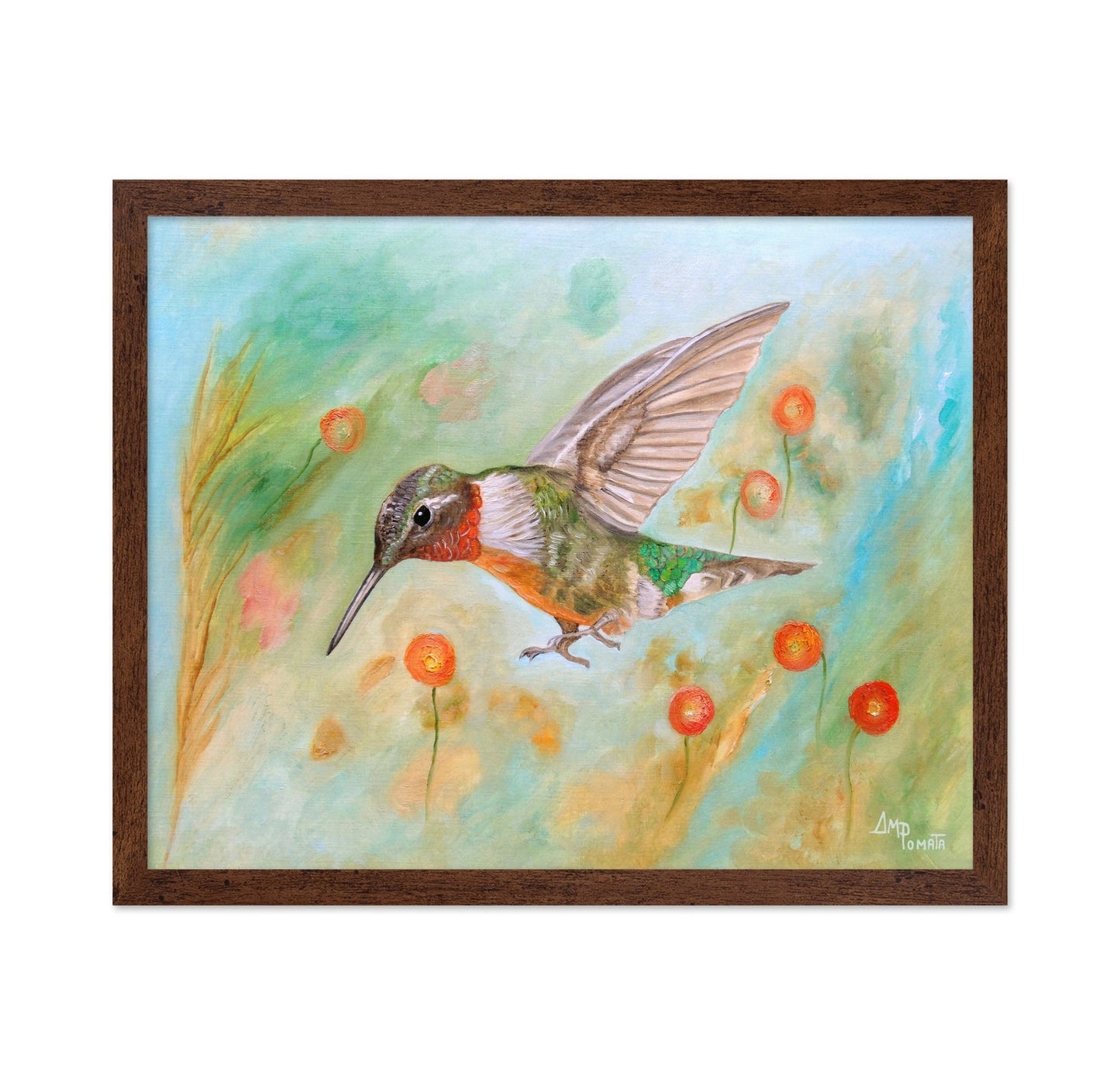 Hummingbird Among Orange Flowers