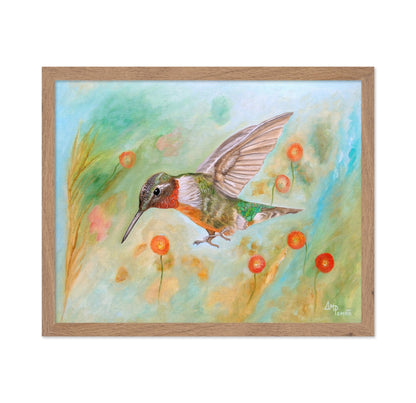 Hummingbird Among Orange Flowers