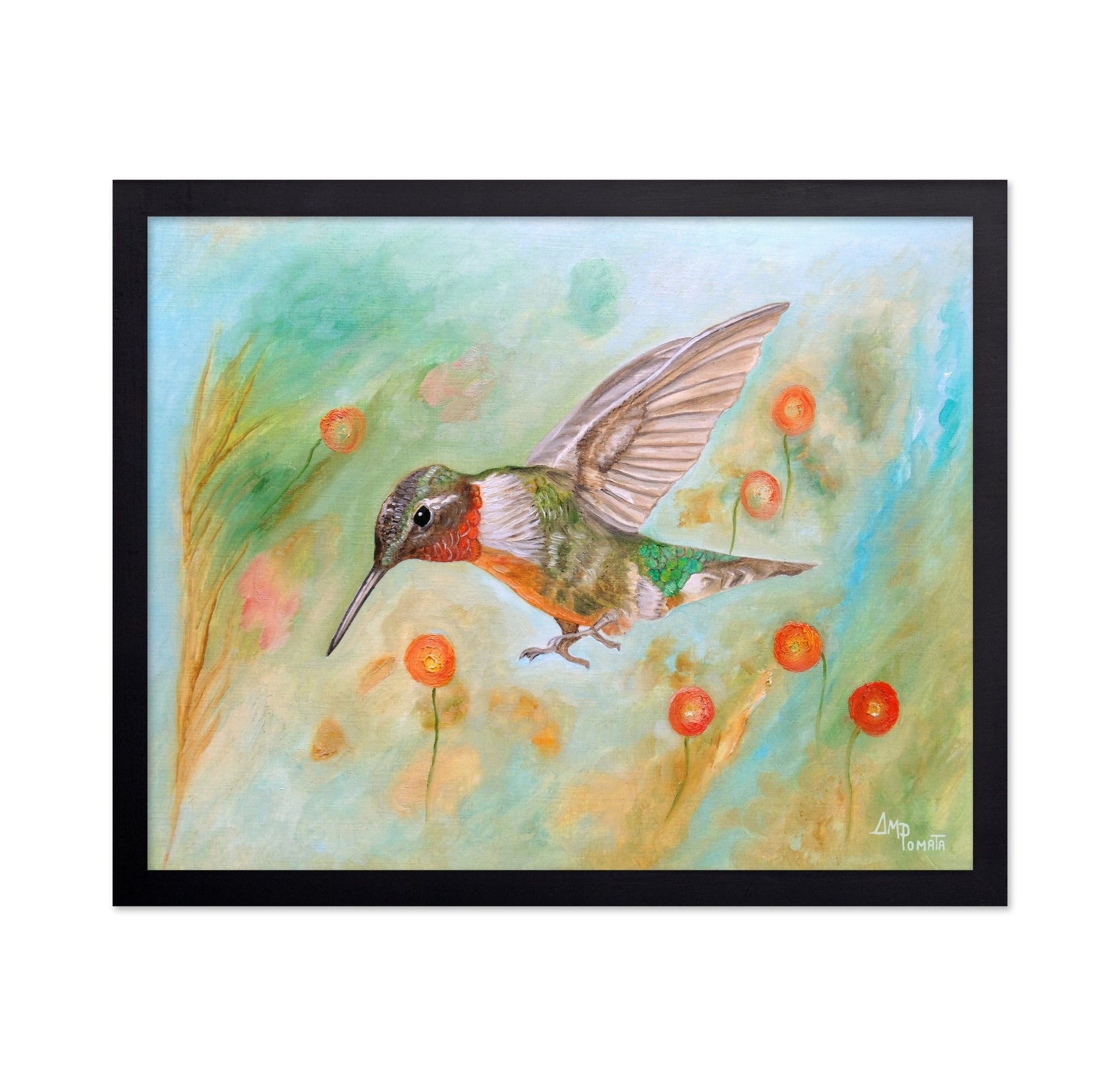 Hummingbird Among Orange Flowers