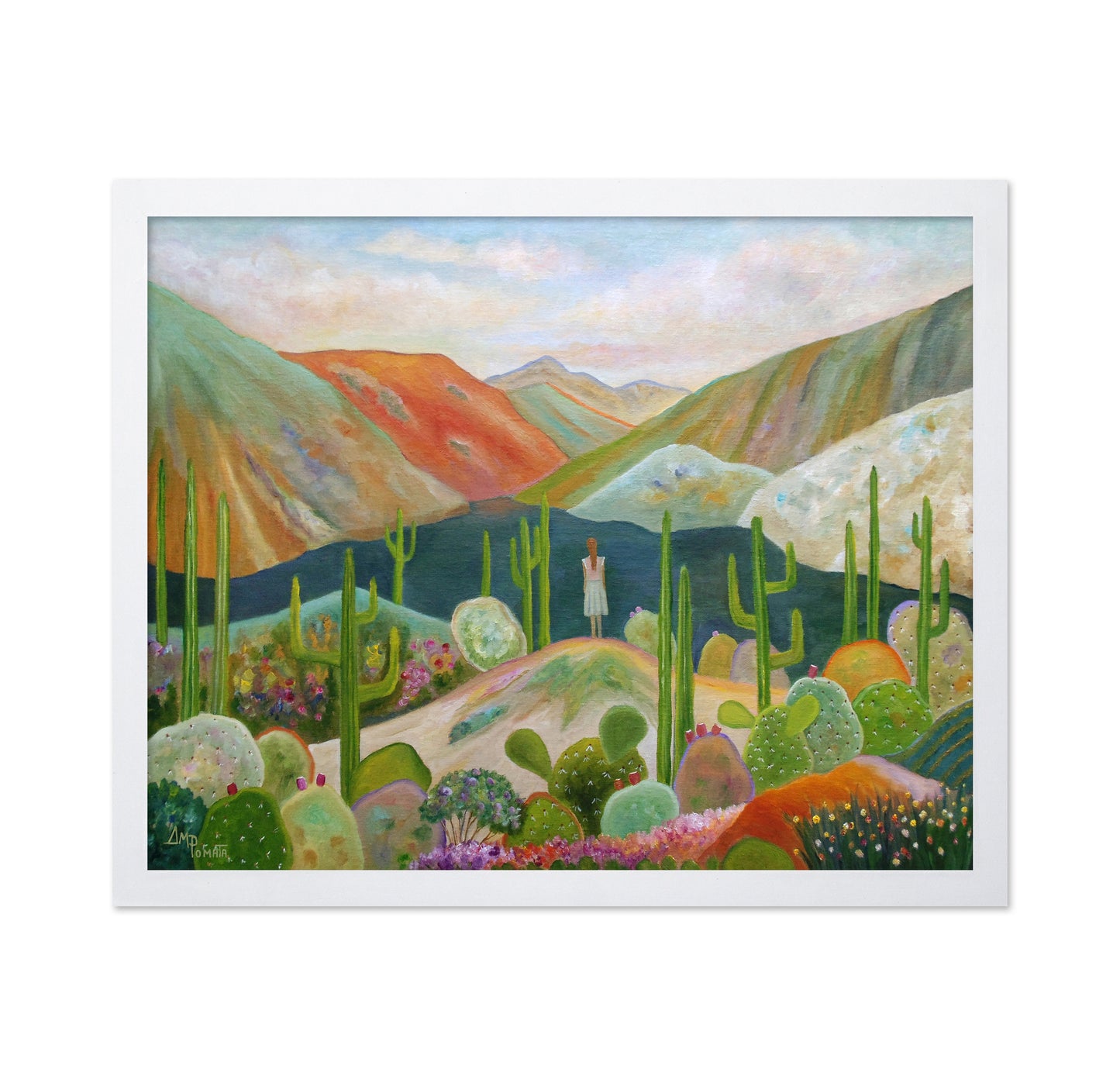 Woman In Colorful Desert With Cactus
