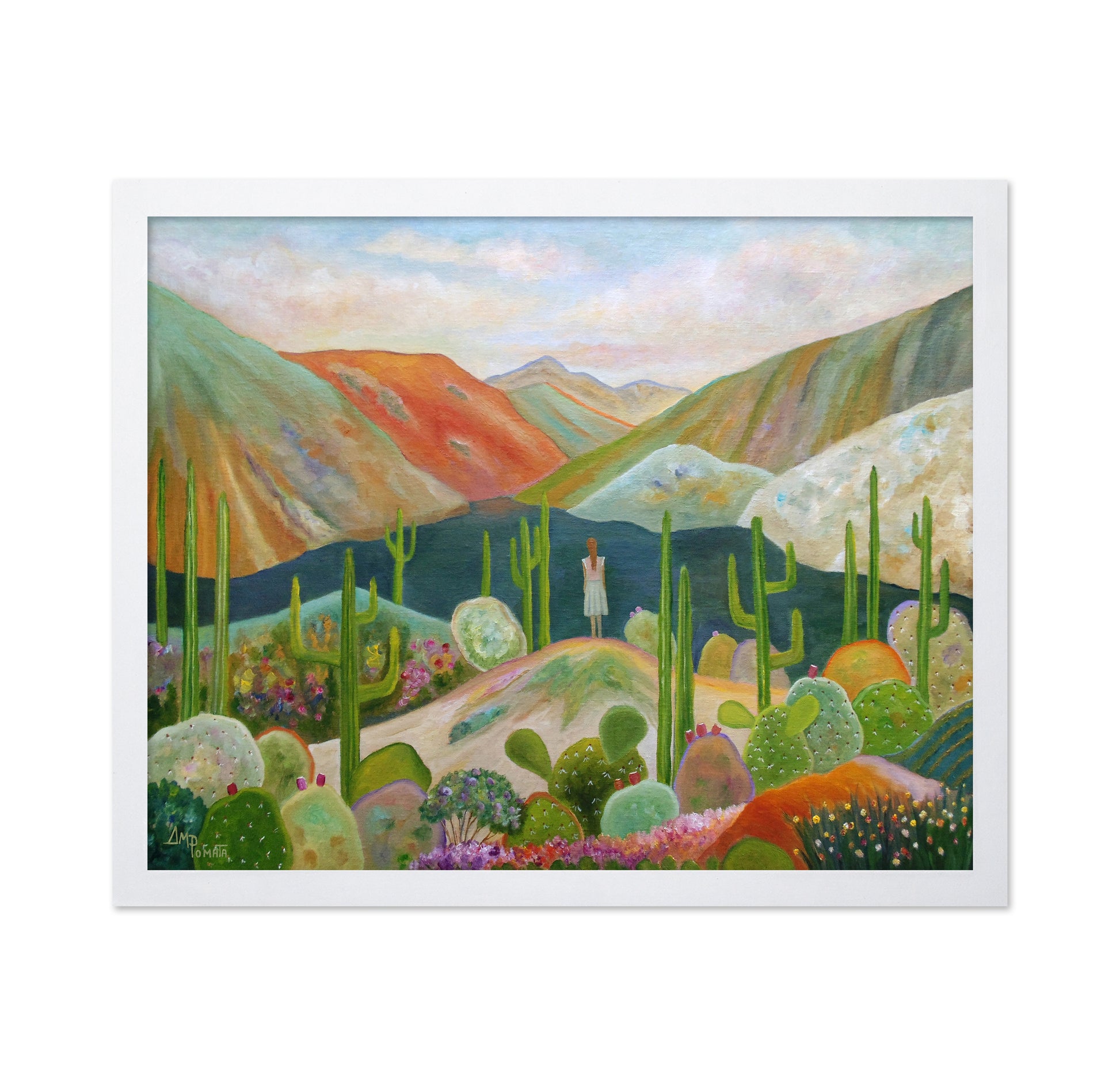 Woman In Colorful Desert With Cactus