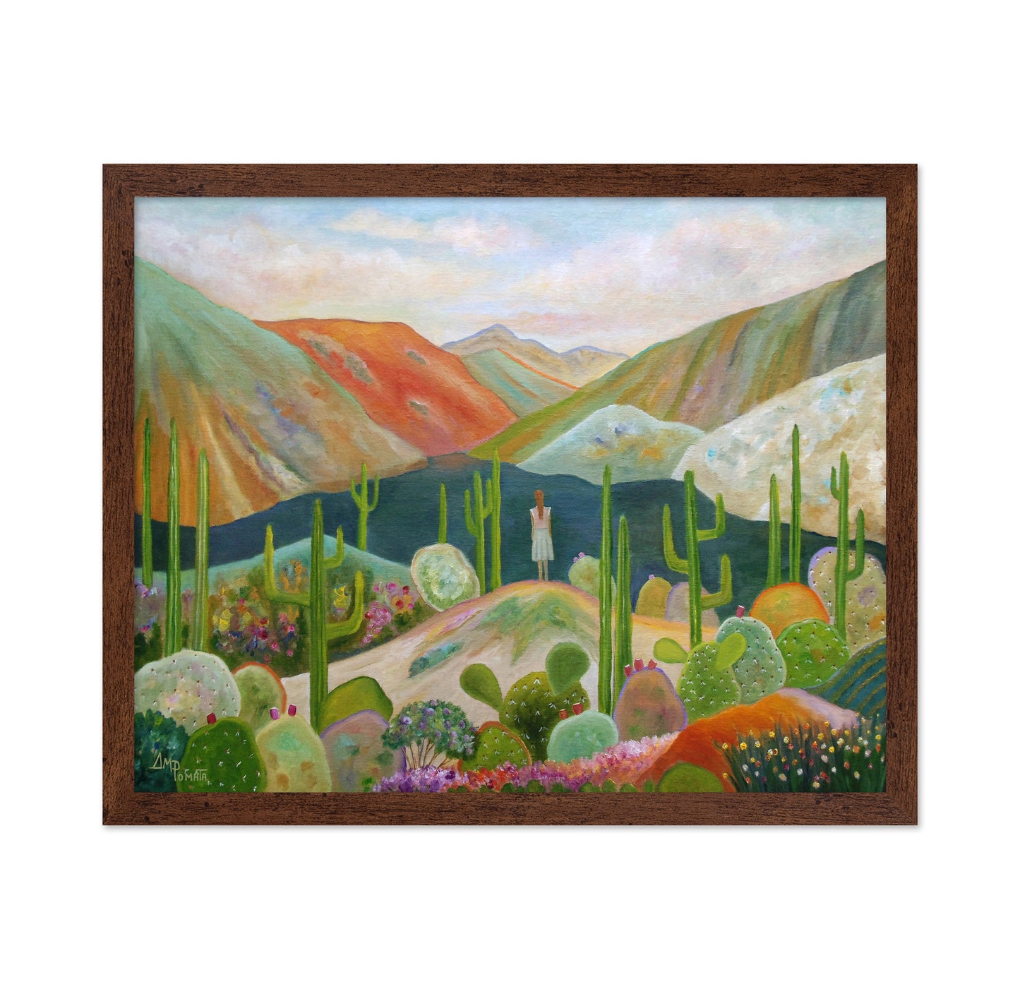 Woman In Colorful Desert With Cactus
