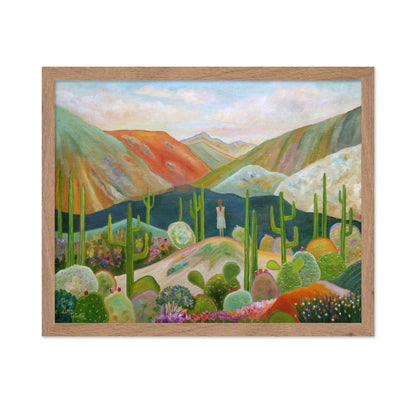 Woman In Colorful Desert With Cactus