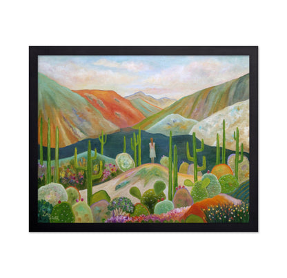 Woman In Colorful Desert With Cactus