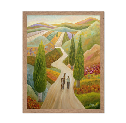 Man Walking Horse Through Colorful Hills