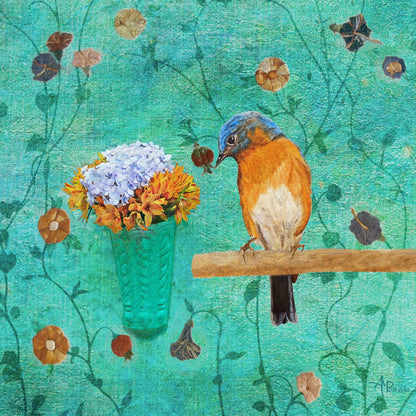 Bluebird With Flowers On Branch