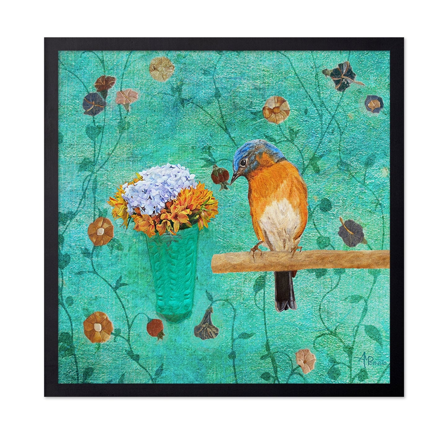 Bluebird With Flowers On Branch