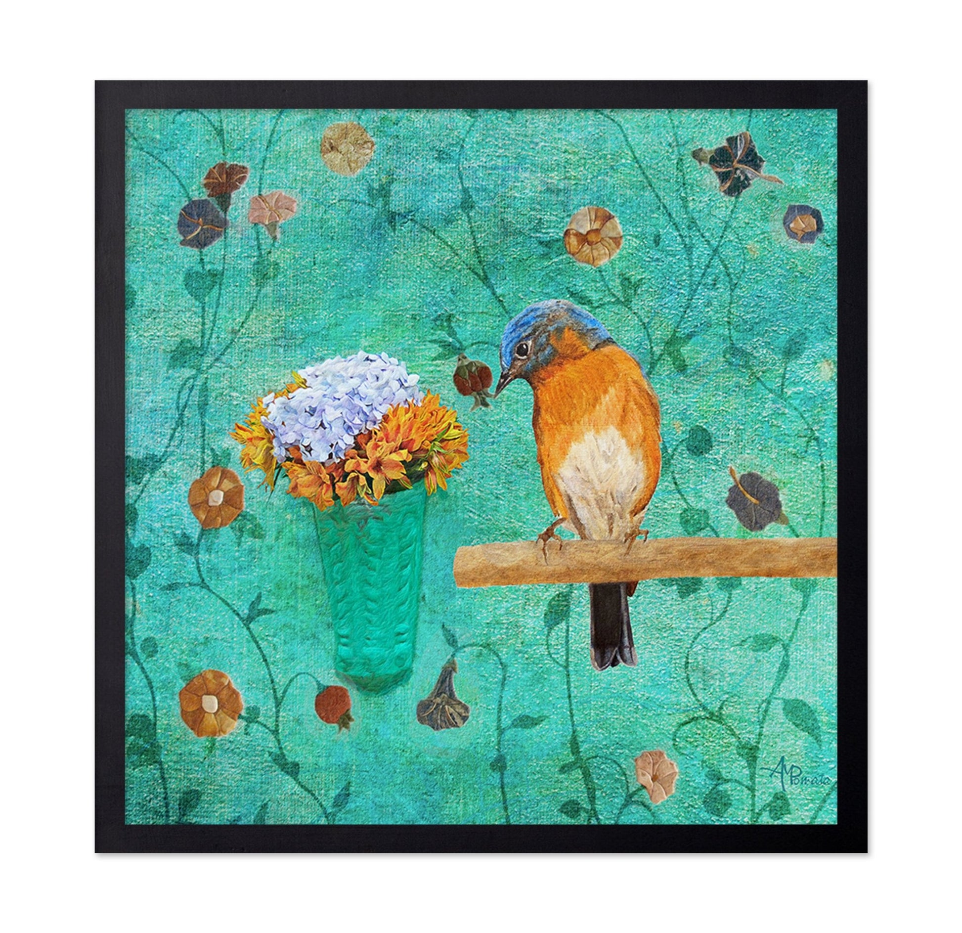 Bluebird With Flowers On Branch
