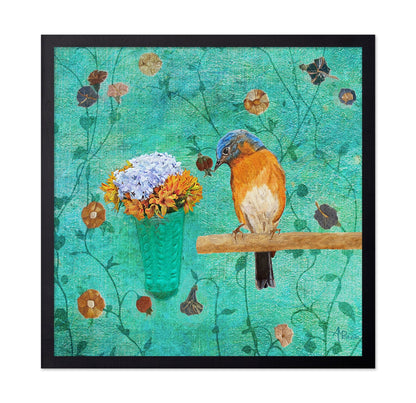 Bluebird With Flowers On Branch
