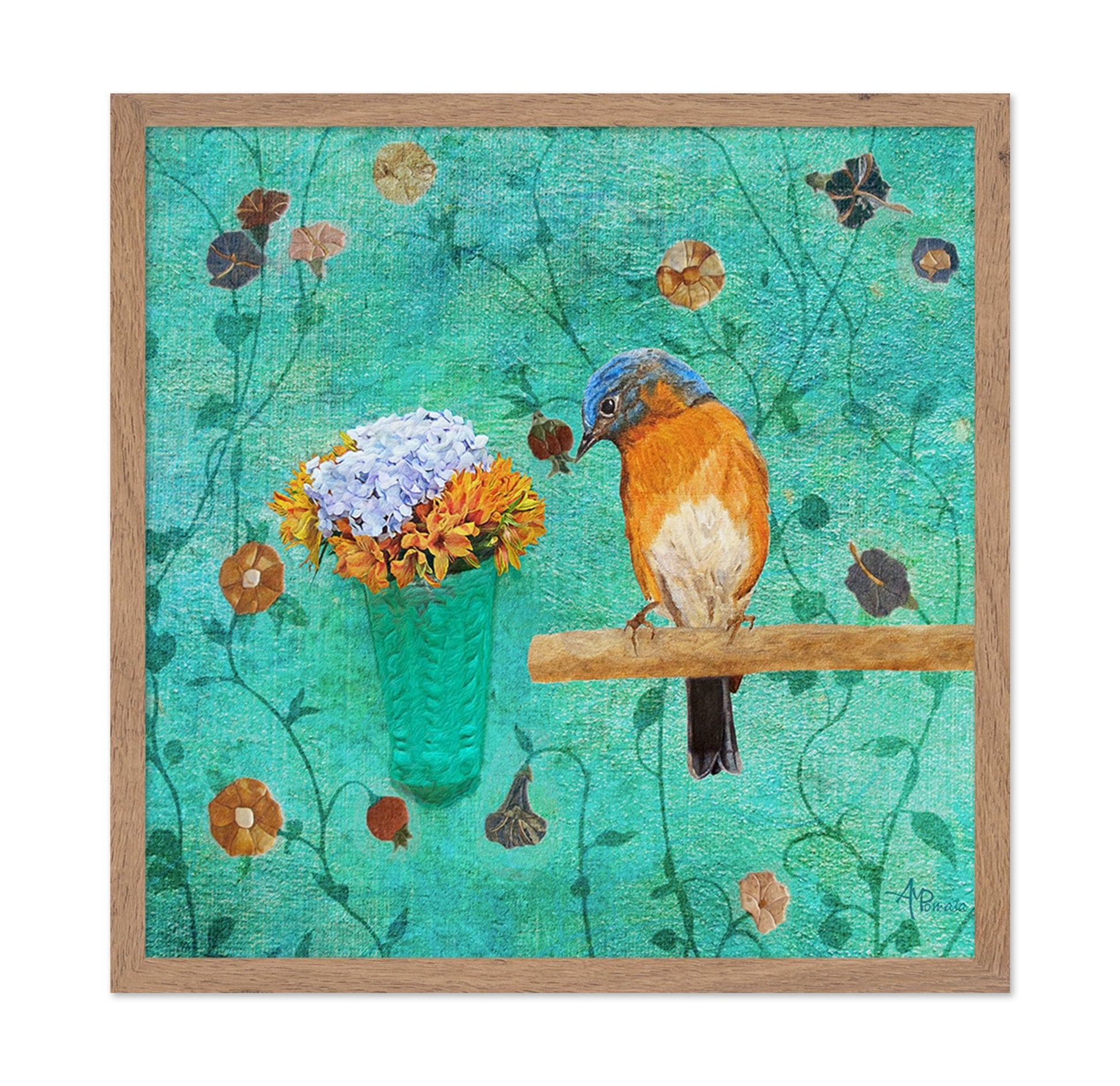 Bluebird With Flowers On Branch