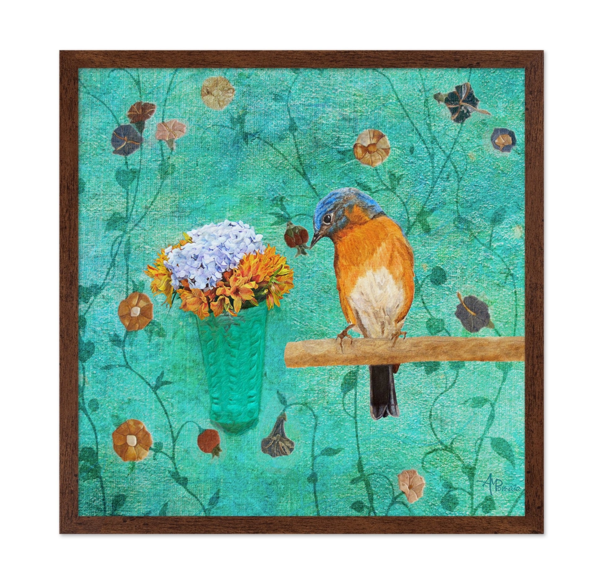 Bluebird With Flowers On Branch