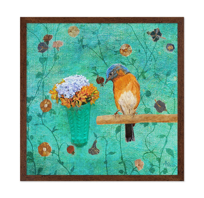 Bluebird With Flowers On Branch