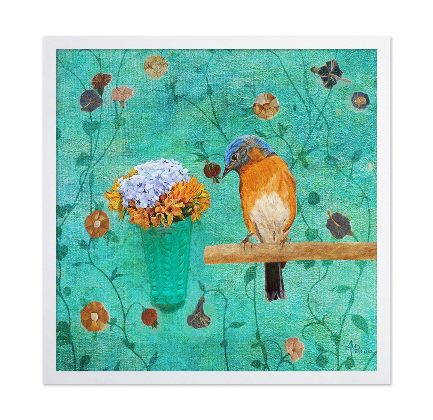Bluebird With Flowers On Branch