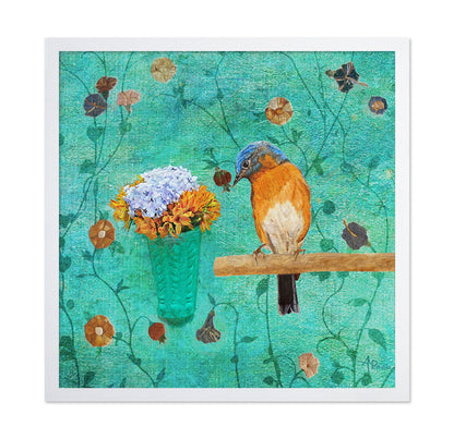 Bluebird With Flowers On Branch