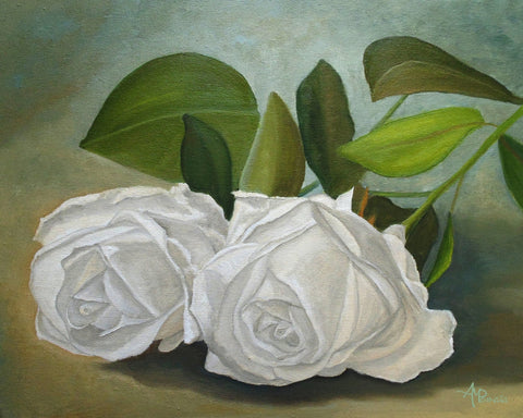 White Roses With Green Leaves