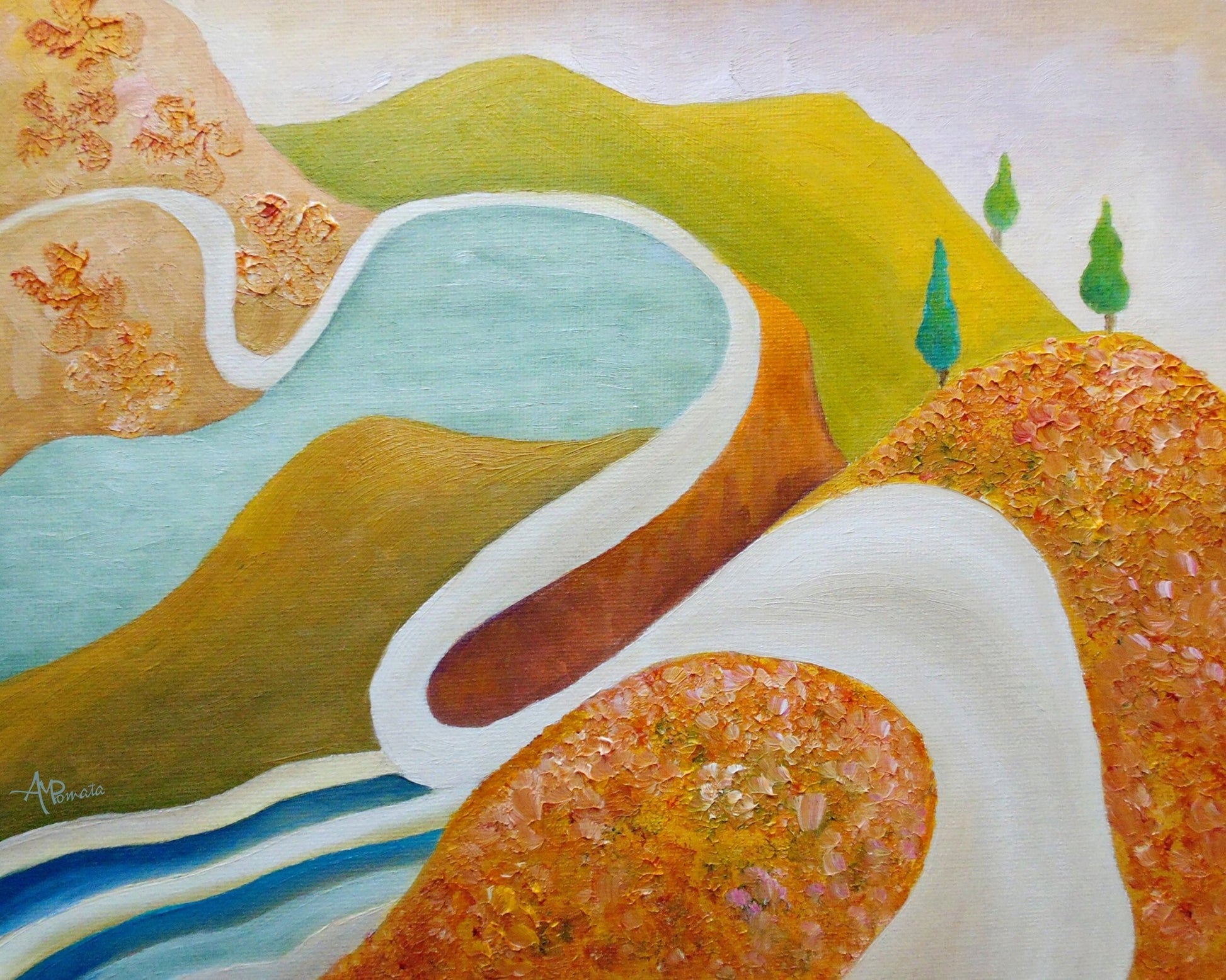 Abstract River Bend Landscape