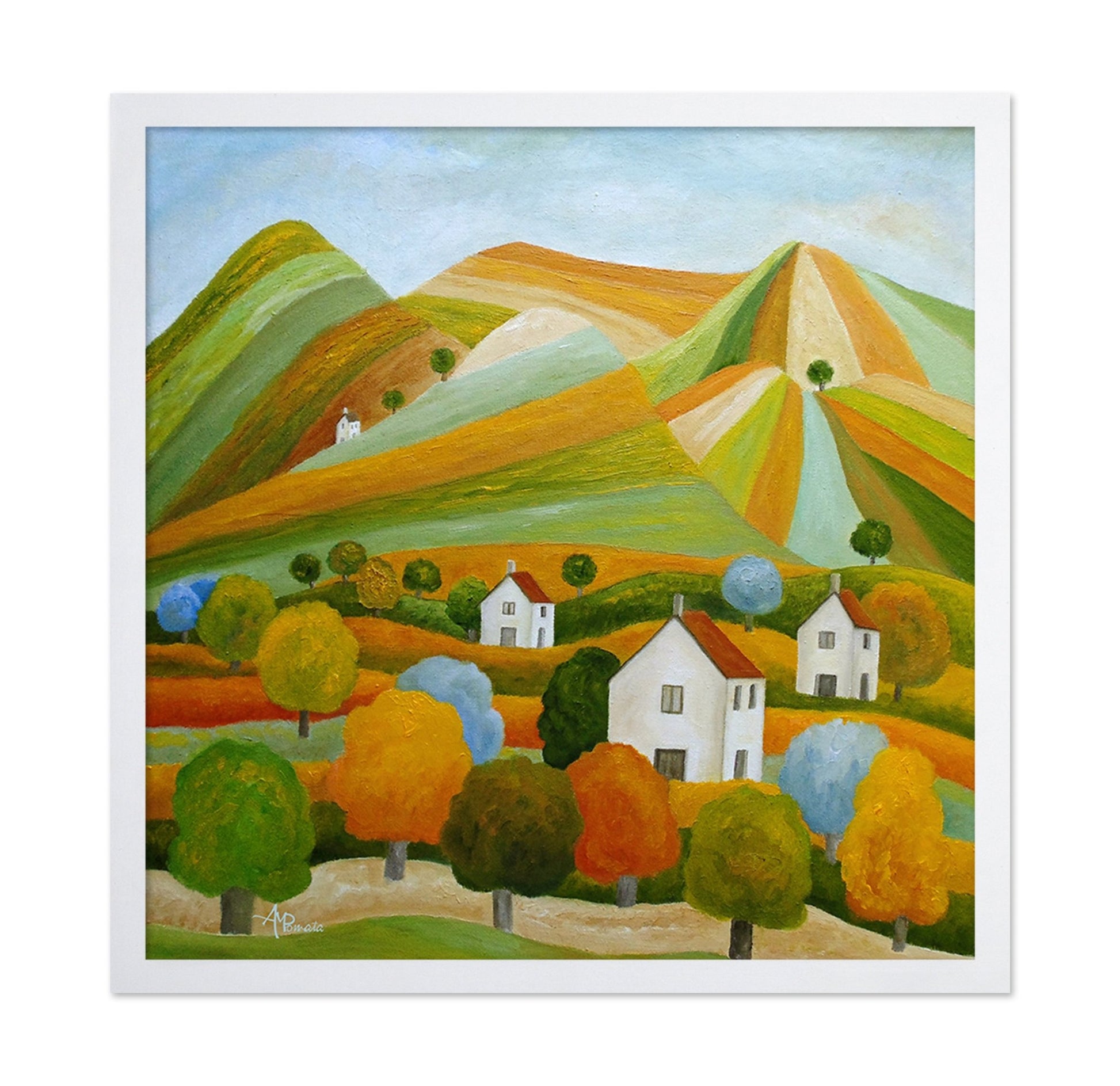 Colorful Hills Village Scene
