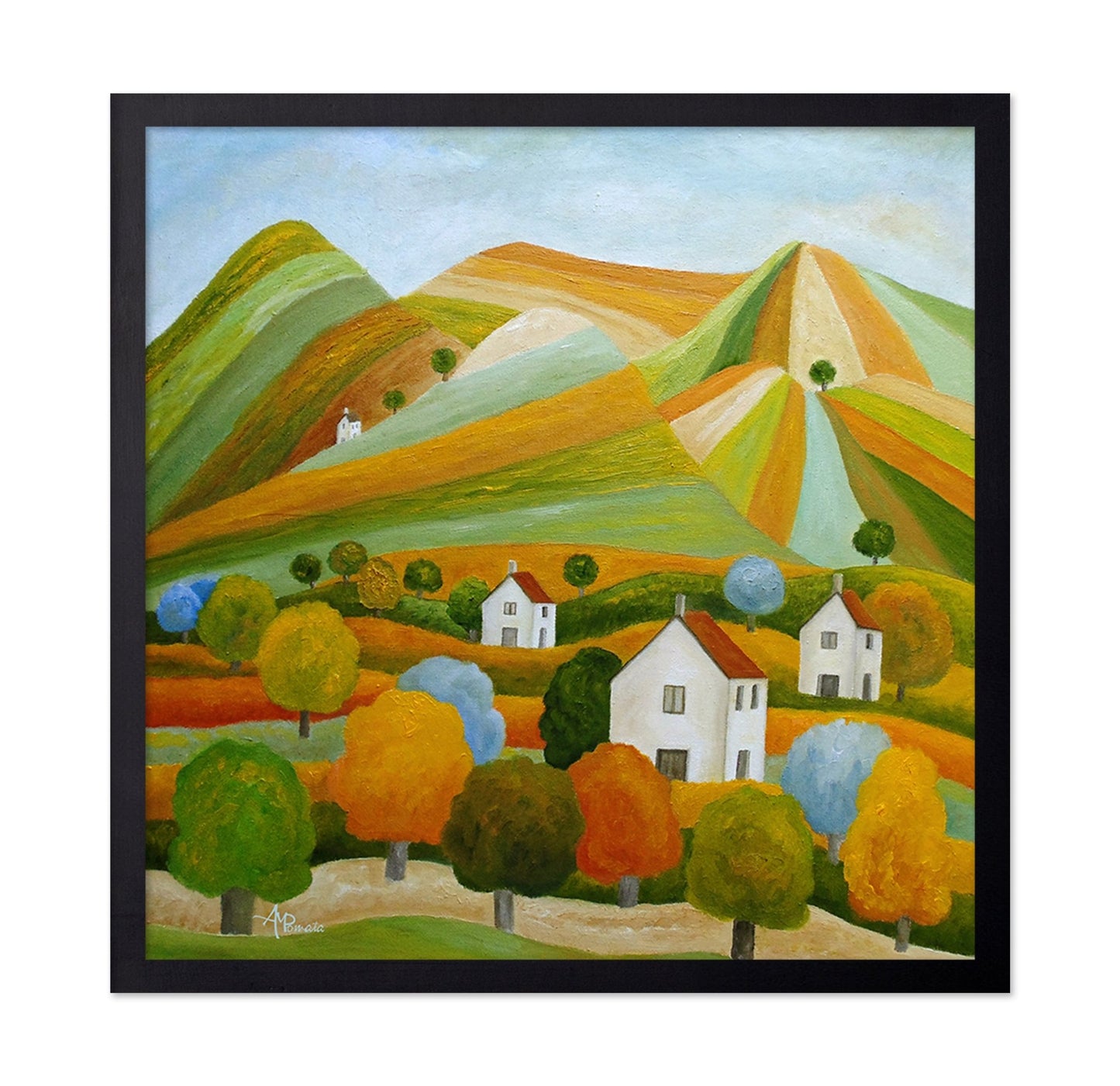 Colorful Hills Village Scene
