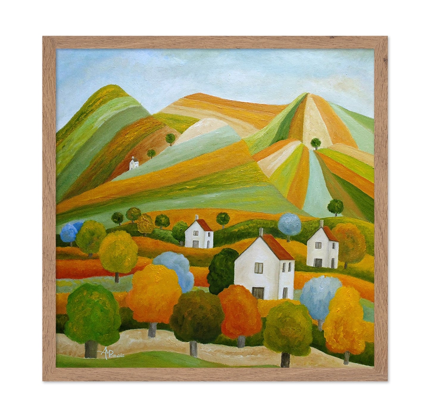 Colorful Hills Village Scene