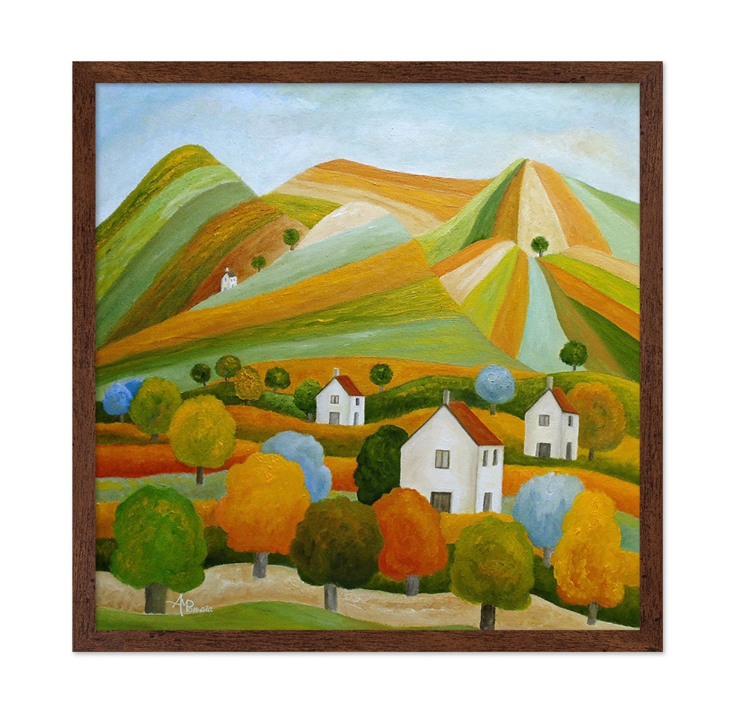 Colorful Hills Village Scene