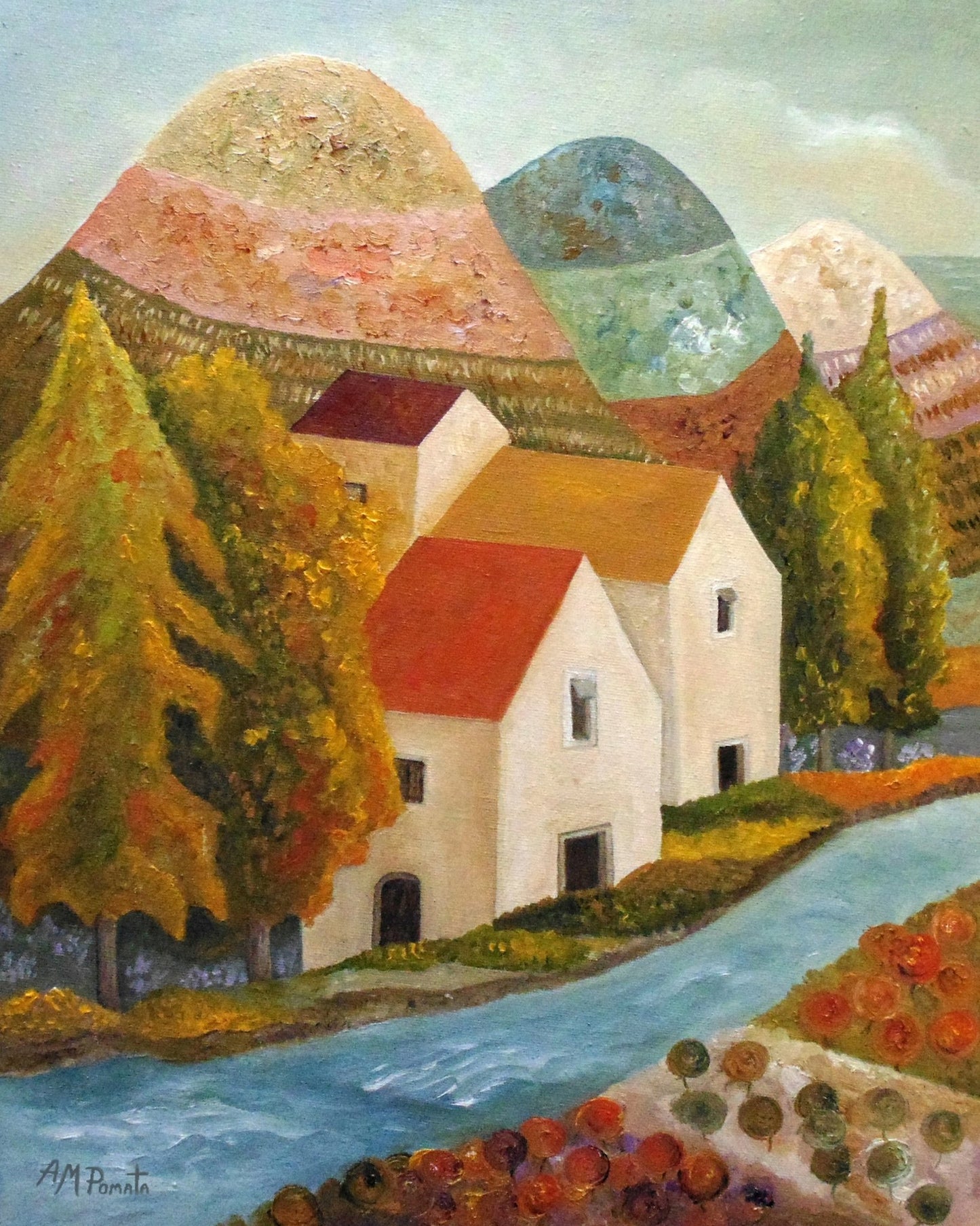 Riverside Village Scene