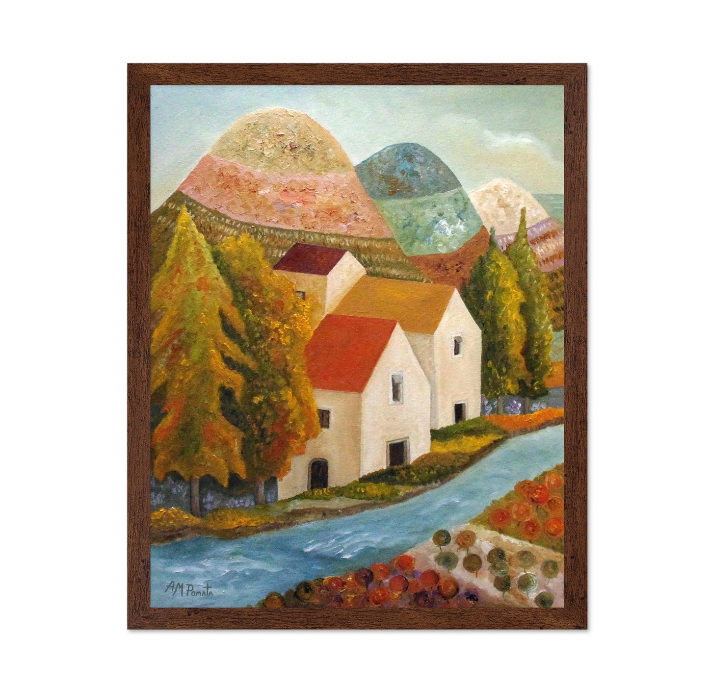 Riverside Village Scene