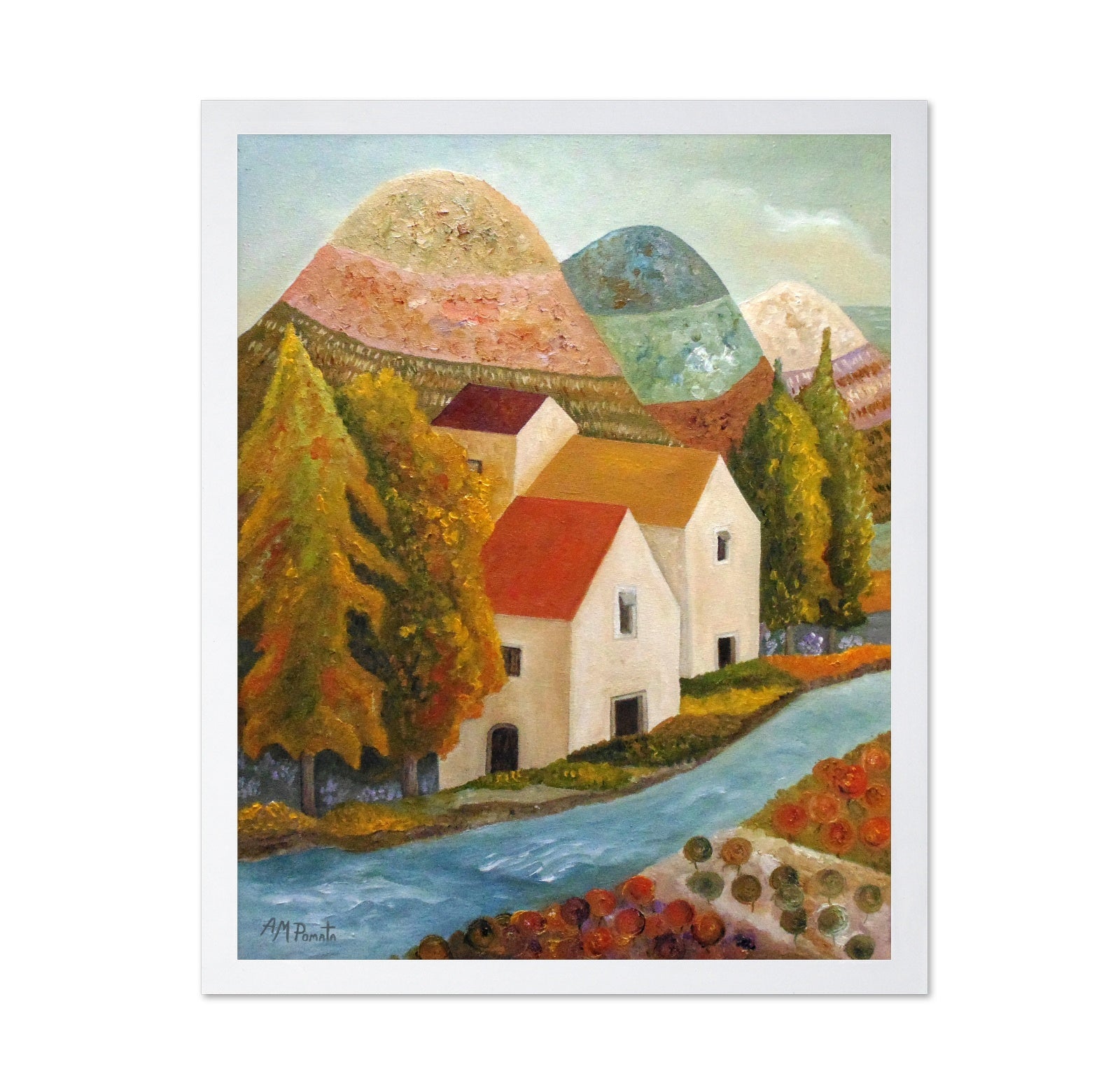 Riverside Village Scene