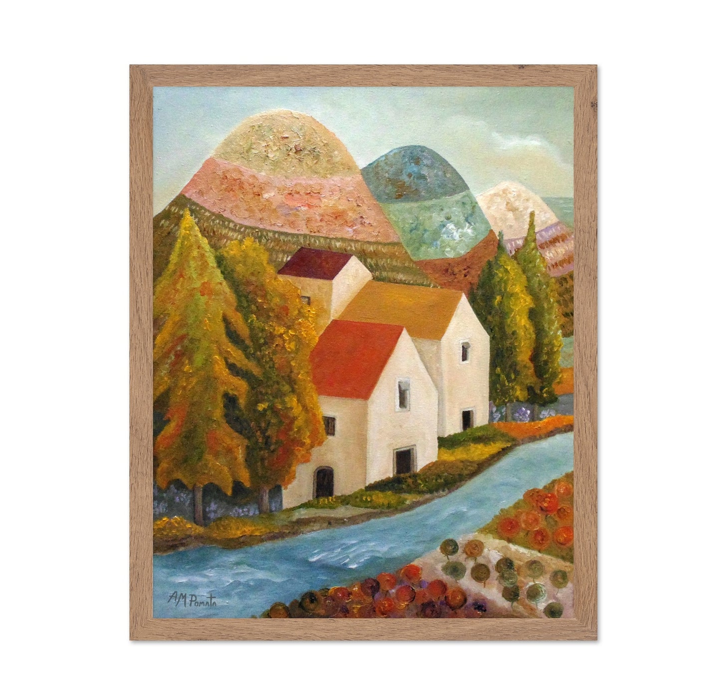 Riverside Village Scene
